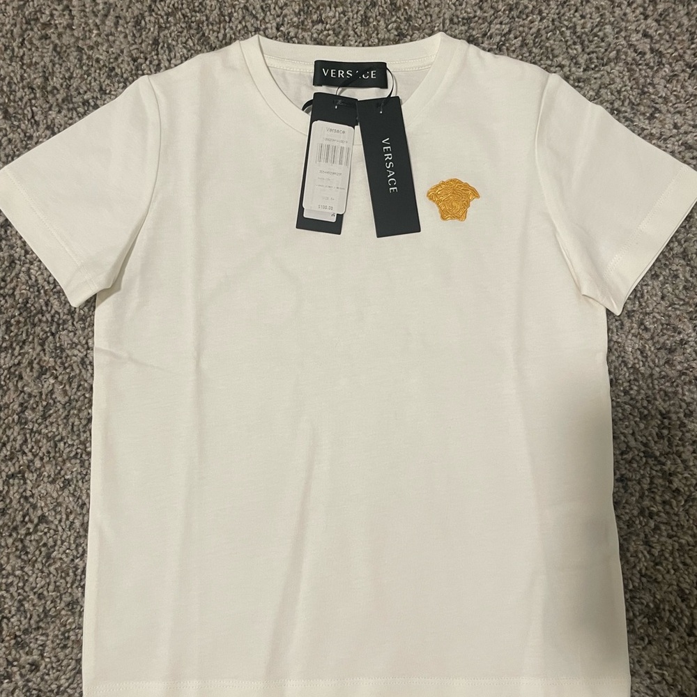 Versace kids White T-Shirt with Gold Logo